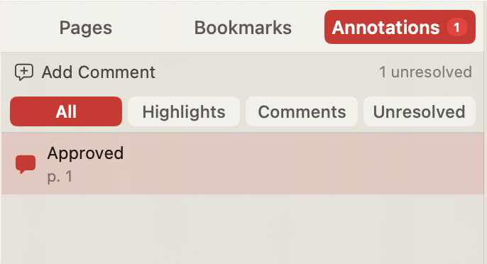 FizPDF Annotations sidebar listing a comment